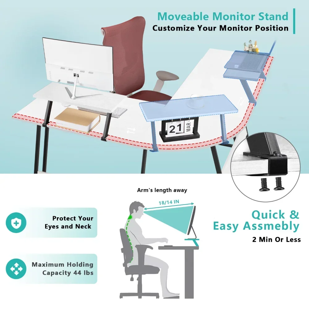 Home Office Writing Desk Modern L-Shape Computer Desk,Metal, 51.18 x 19.68 x 29.13 Inches