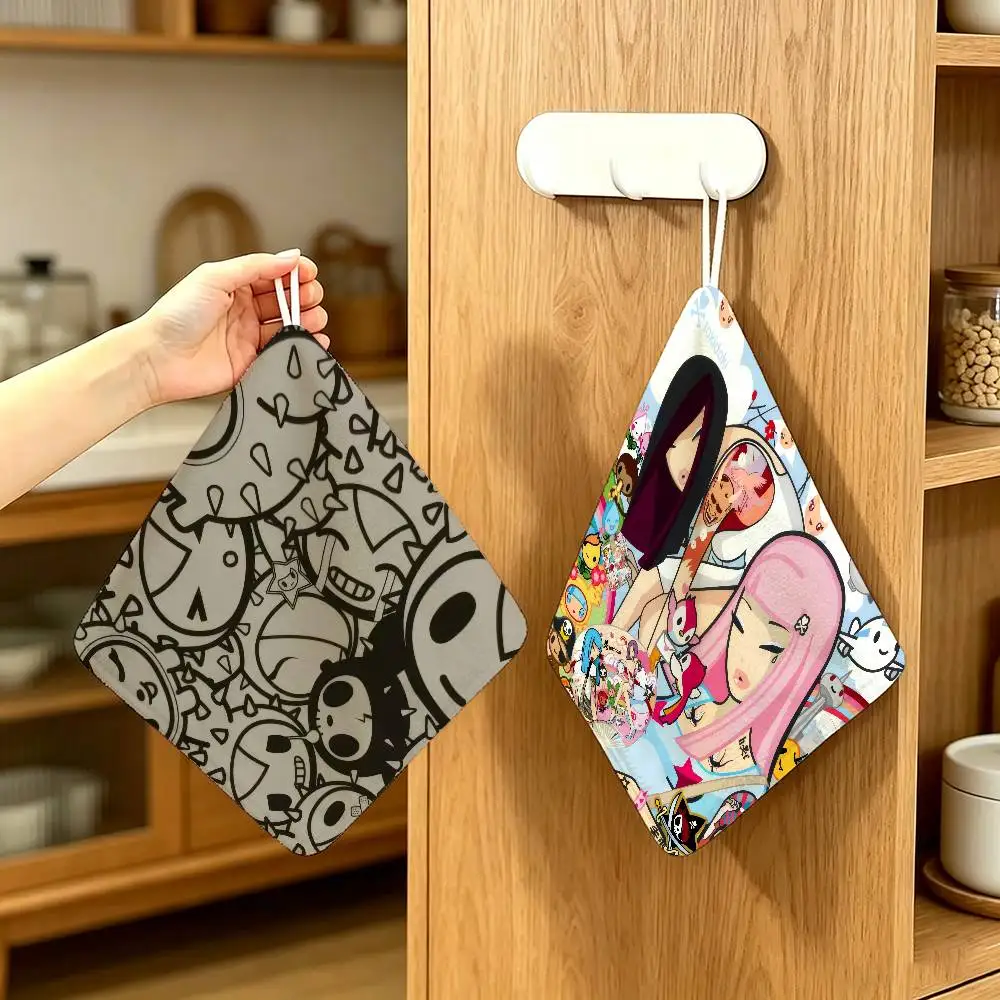Trendy Brand T-tokidokis Cartoon Polyester Cotton Hanging Kitchen Towel Skin Friendly Hand Wiping Towel For Hotel Cafe Household