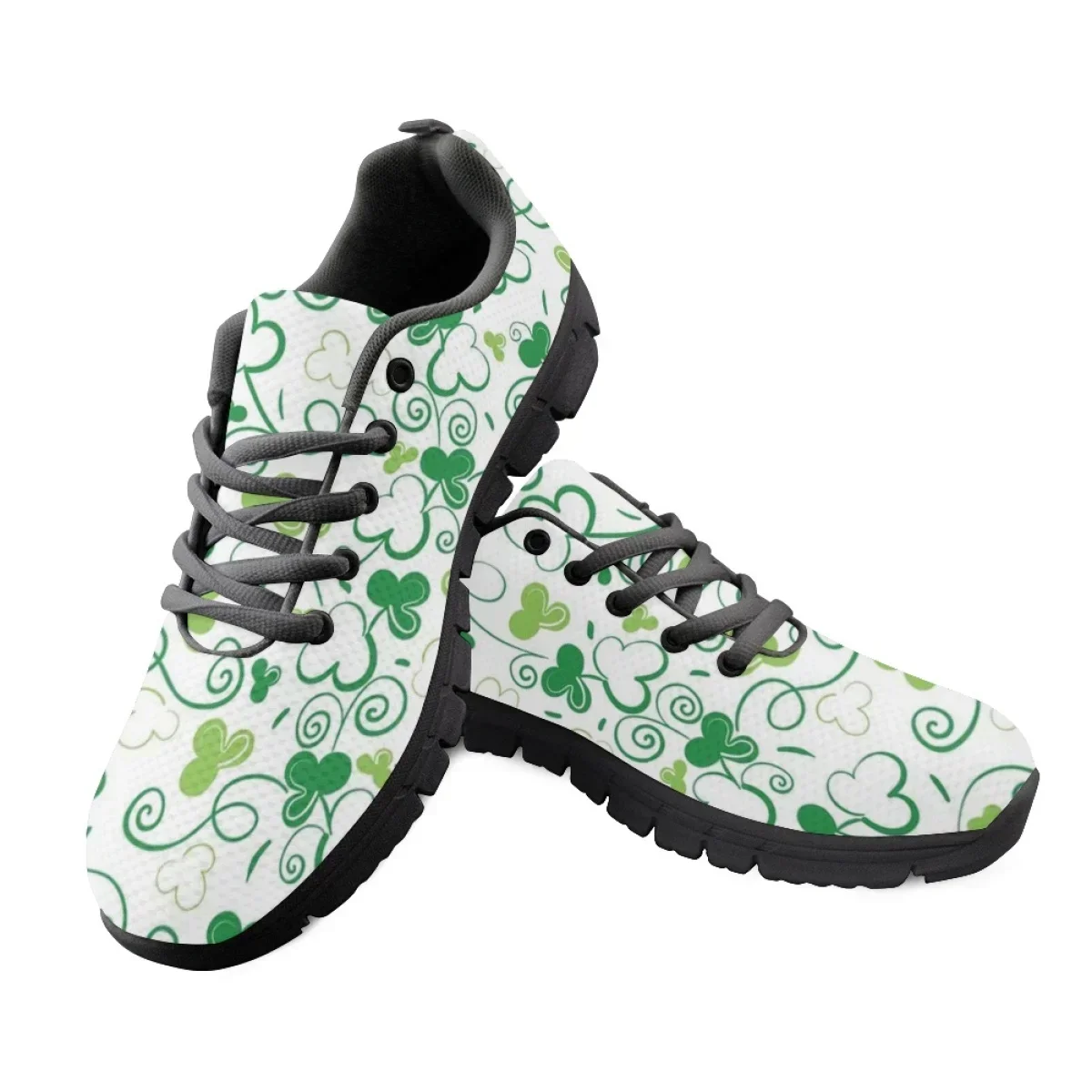 Shamrock Print Comfort Mesh Shoes Lucky Green Breathable Lace Up Flat Sneakers Fitness Basketball Running Shoes Footwear Summer