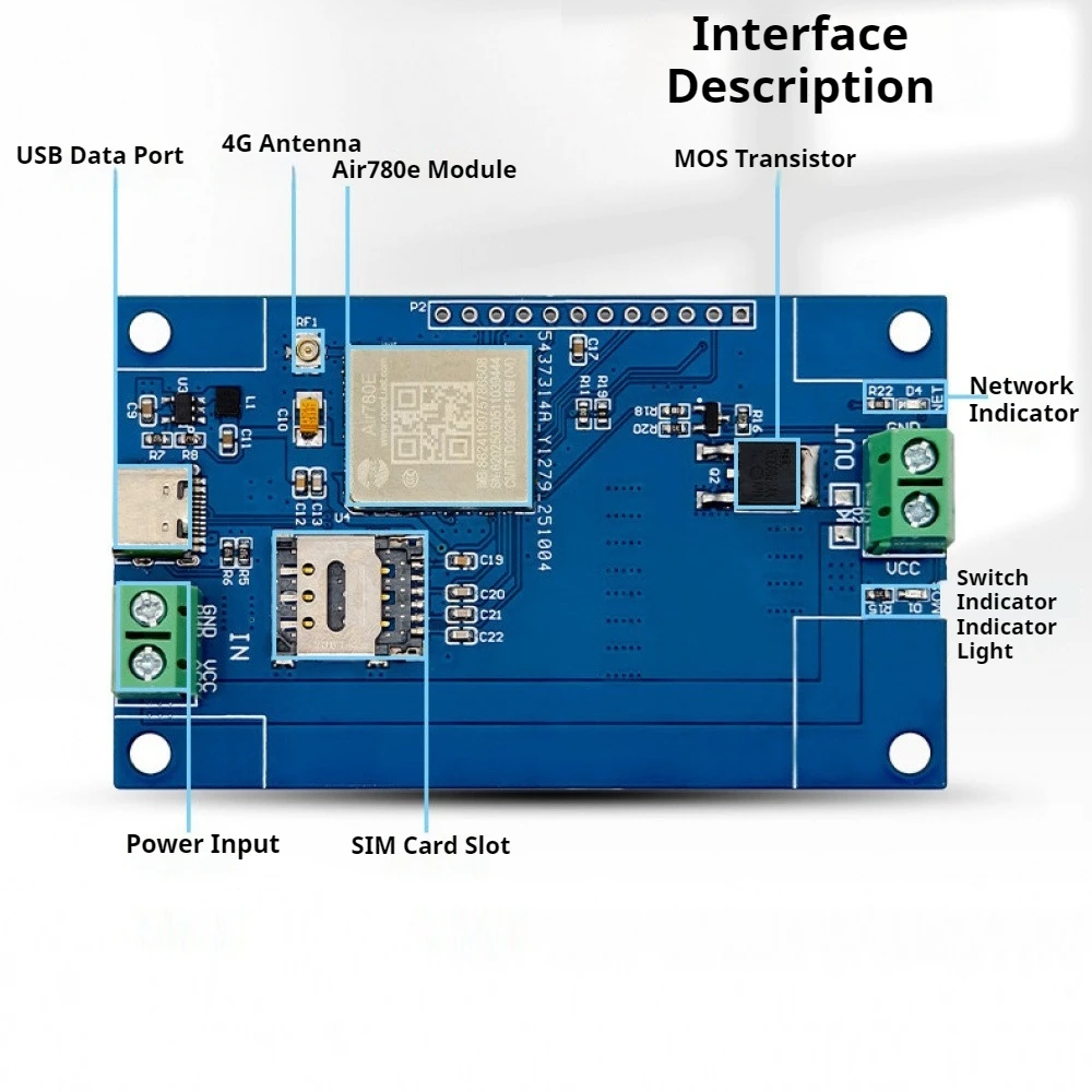 1Set 4G AIR780E Single Channel MOS Switch Module DC5-60V Power 60V N-MOS Flip Na-no SIM Slot AT Command Secondary Development