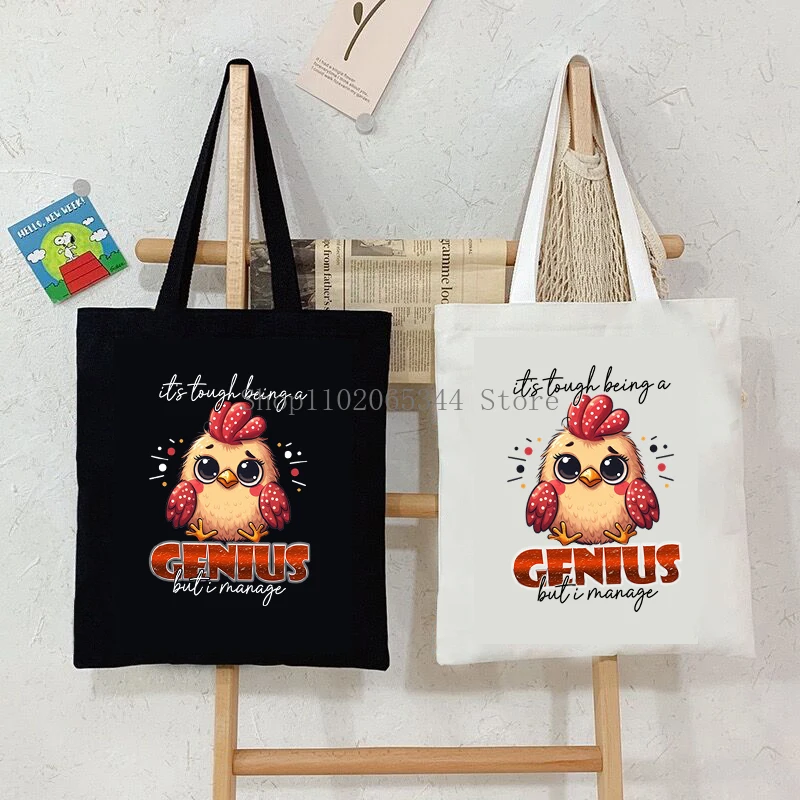 Chicken Printing Canvas Tote Bags Women Lightweight Shoulder Bag 