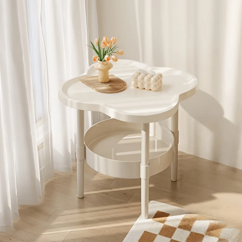 Elegant 2-Tier Round Side Table, Curved Storage Shelves, Modern Nightstand for Living Room, Mother's Day Gift