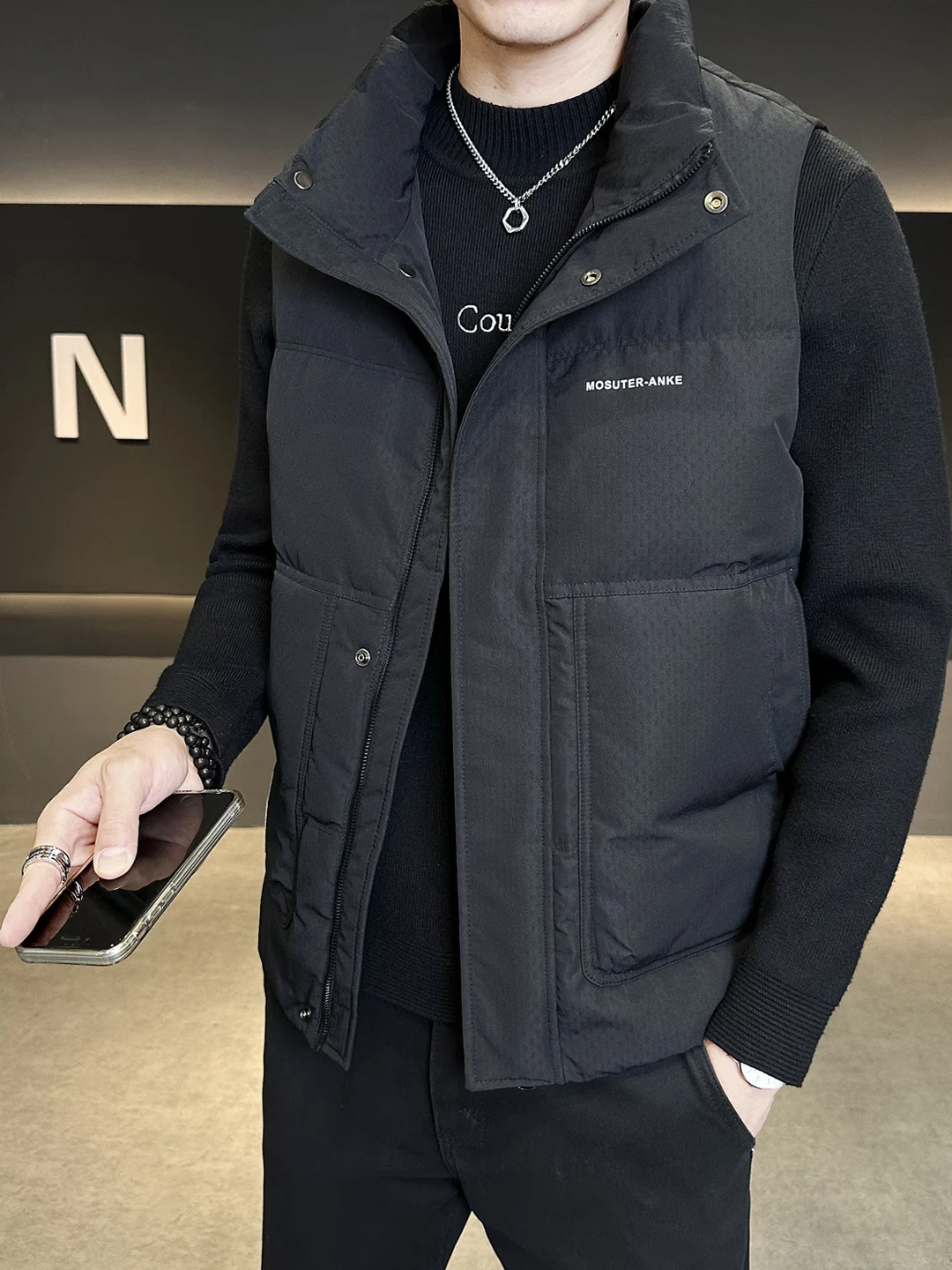 

Мужской модный жилет на осень-зиму в гонконгском стиле с воротником-стойкой, повседневная рабочая одежда, премиум-класс, на молнии, цветной