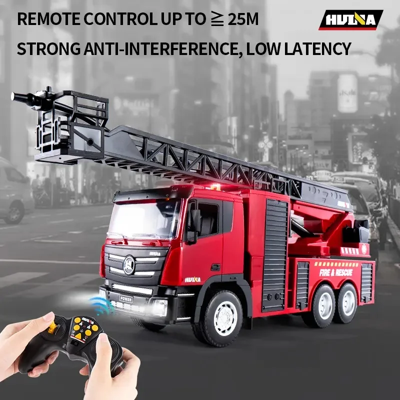 Huina 1361 1/18 Simulation Fire Rescue Ladder Truck Model 2.4GHz Remote Control Ladder Fire Truck Engineering Toys with LED Ligh