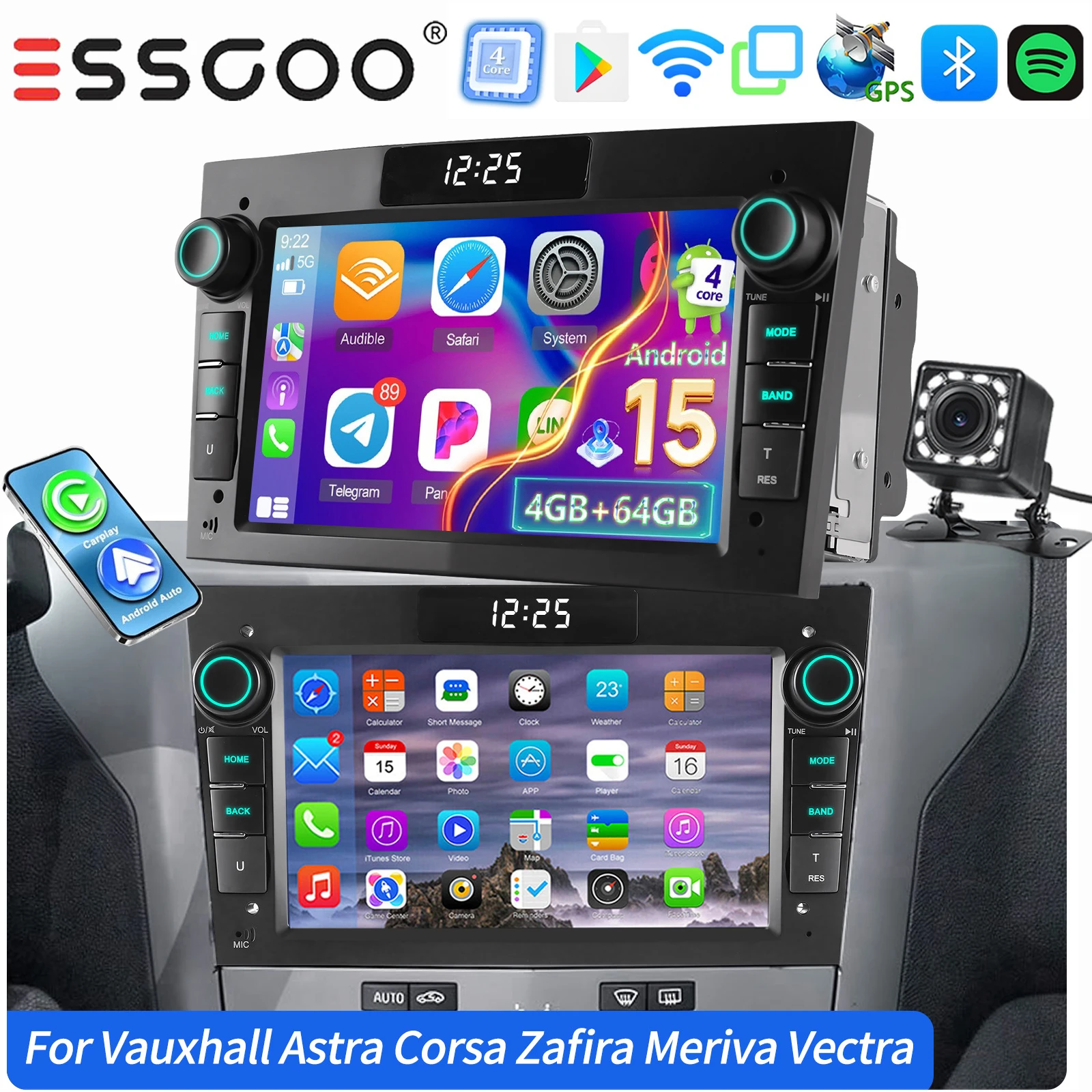 ESSGOO Voor Opel Astra H Corsa C D Vectra C Zafira B Signum Combo 7 "Android 15 GPS NAVI autoradio Carplay Android Auto BT wifi