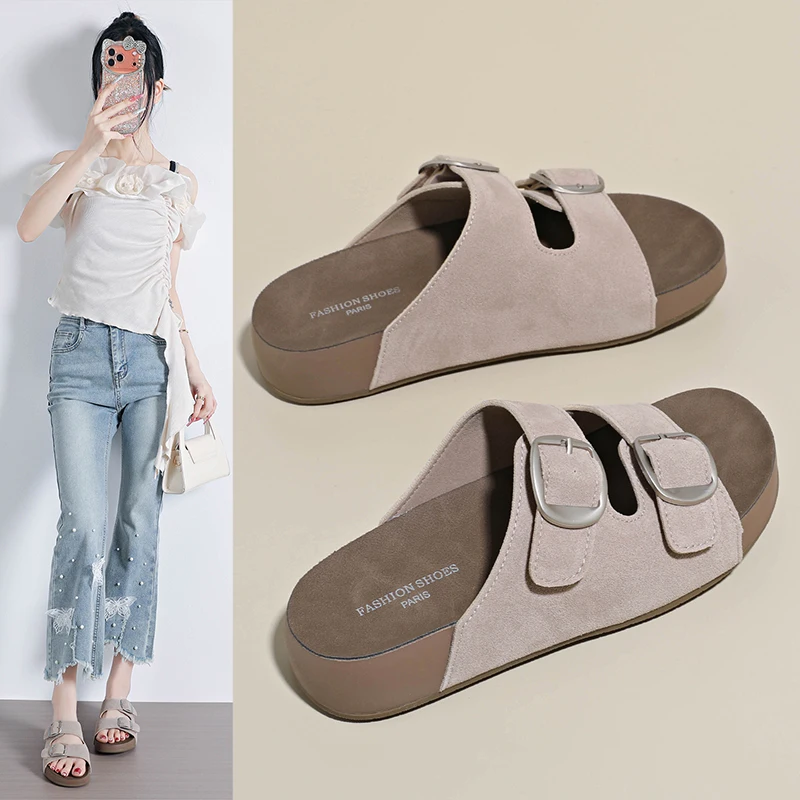 Casual Women One Band Slides Summer Soft Rubber Slippers Wear Resistant Sandals for Daily Walking view 4