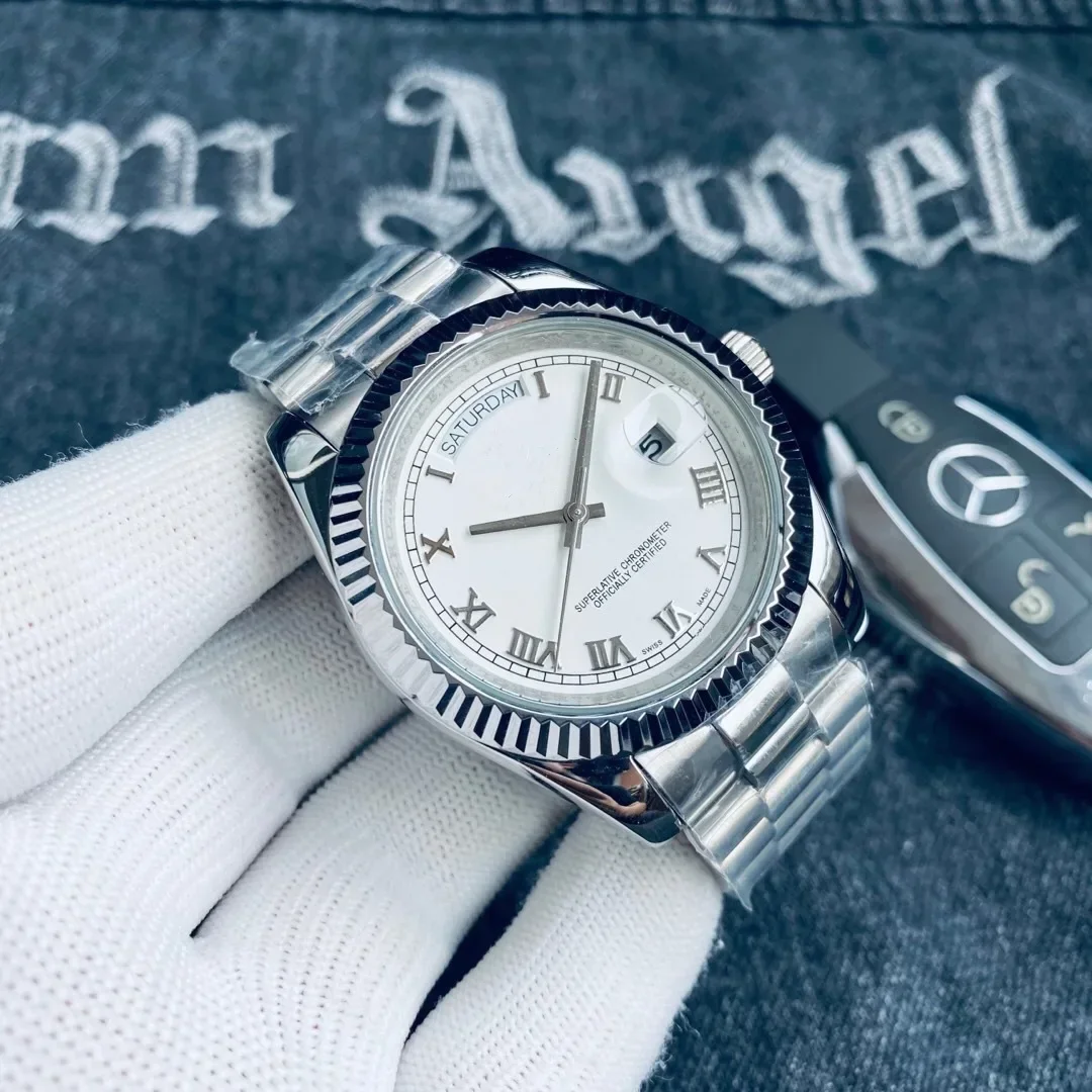 2025 ساعة أوتوماتيكية جديدة فاخرة باللون الذهبي الوردي للرجال ساعة ميكانيكية AR زجاج الياقوت تاريخ ساعة رجالية