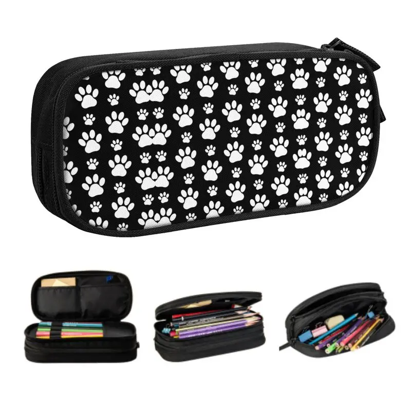 

Custom Cute Puppy Pretty Paw Pattern Pencil Case for Girls Boys Dog Paws Prints Pet Large Storage Pen Bag Box School Supplies