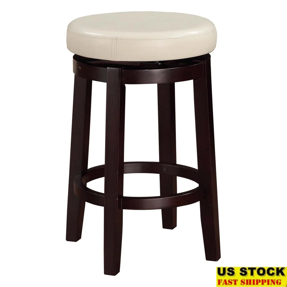 

Maya 25in Round Faux Leather Swivel Counter Stool Heavy Duty Rubberwood Dining Bar Furniture Comfortable Home Seating