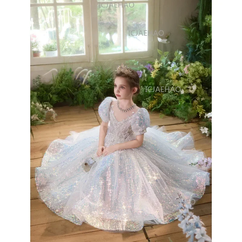 custom-luxury-dress-flowergirl-wedding-pageant-white-sequin-puff-sleeve-kids-luxe-birthday-guest-formal-evening-runway-ball-gown