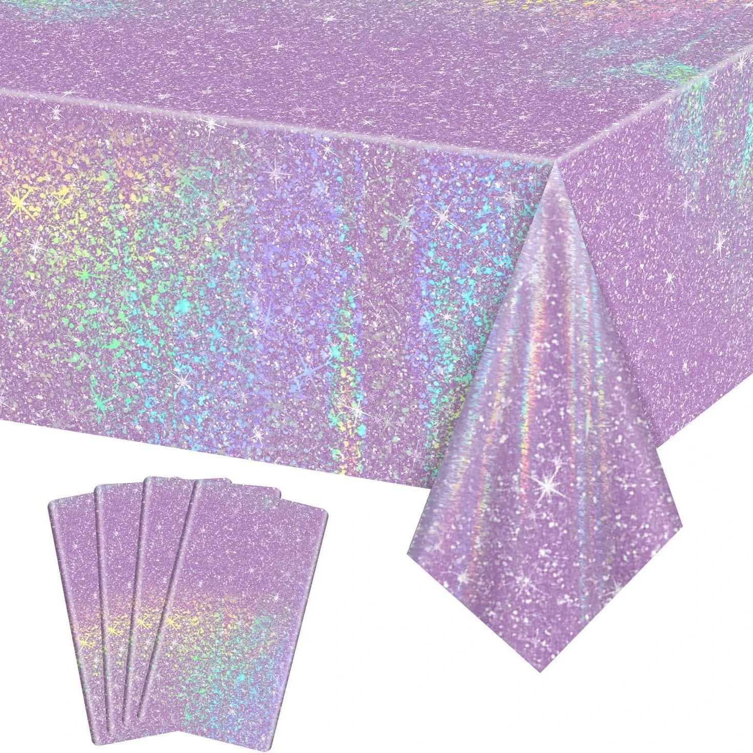 1/10pcs Purple Laser Tablecloth Shiny Laser Rectangular Purple Tablecloth Suitable for Rainbow Birthday Decoration Party Supplie