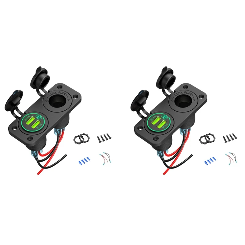 

2X QC 3.0 Dual USB Car Charger C-Igarette Lighter Socket 12V Fast Charger With Contact Switch For Boat Motorcycle Truck