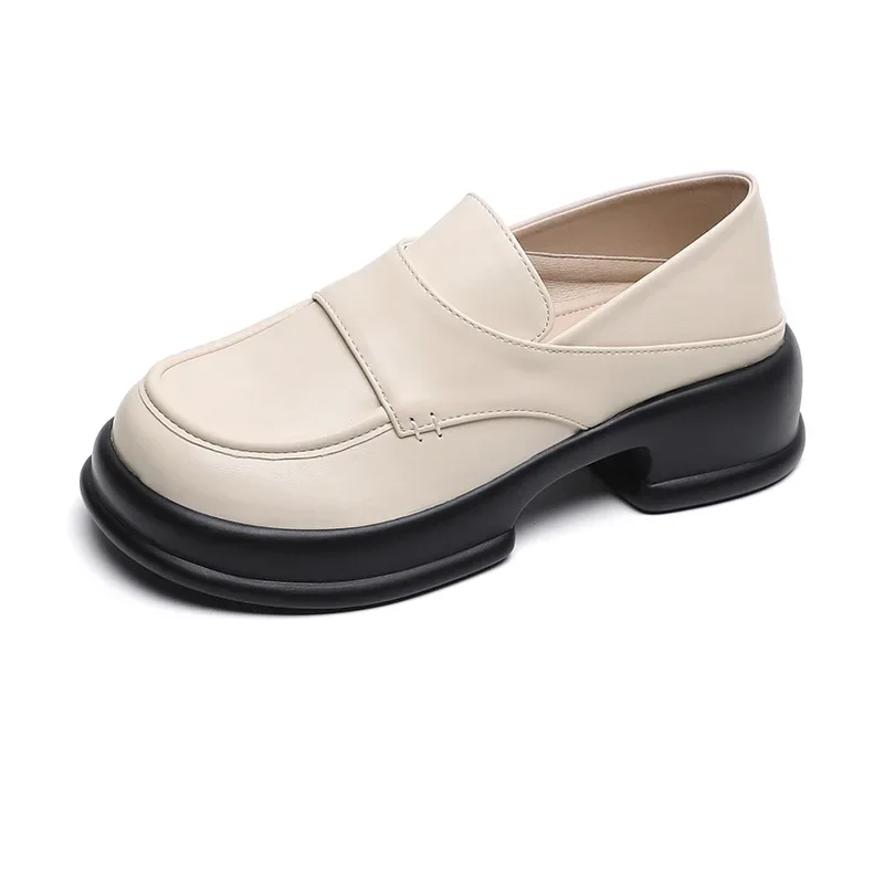 

Thick-sole Loafers Women's New Round Head British Style Small Leather Shoes Retro Women's Single Shoes Vulcanized Shoes