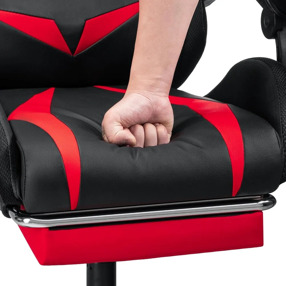 HOFFREE Gaming Chair Massage with Bluetooth Speakers and Led Lights Ergonomic Computer Gaming Chair with Footrest RGB Video Game