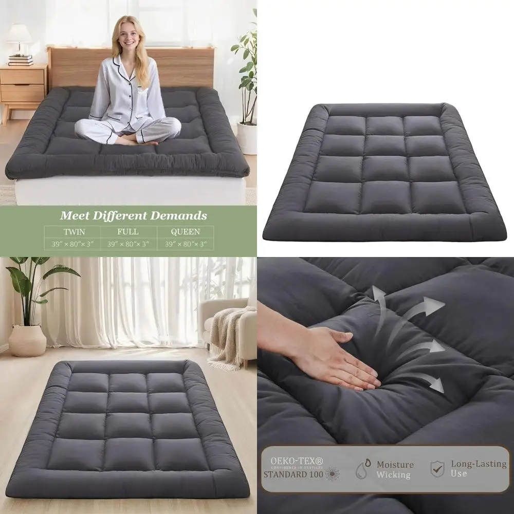 

Foldable 3 Grey Futon Mattress with Memory Foam, Portable and Suitable for Camping, Queen Size 60x80