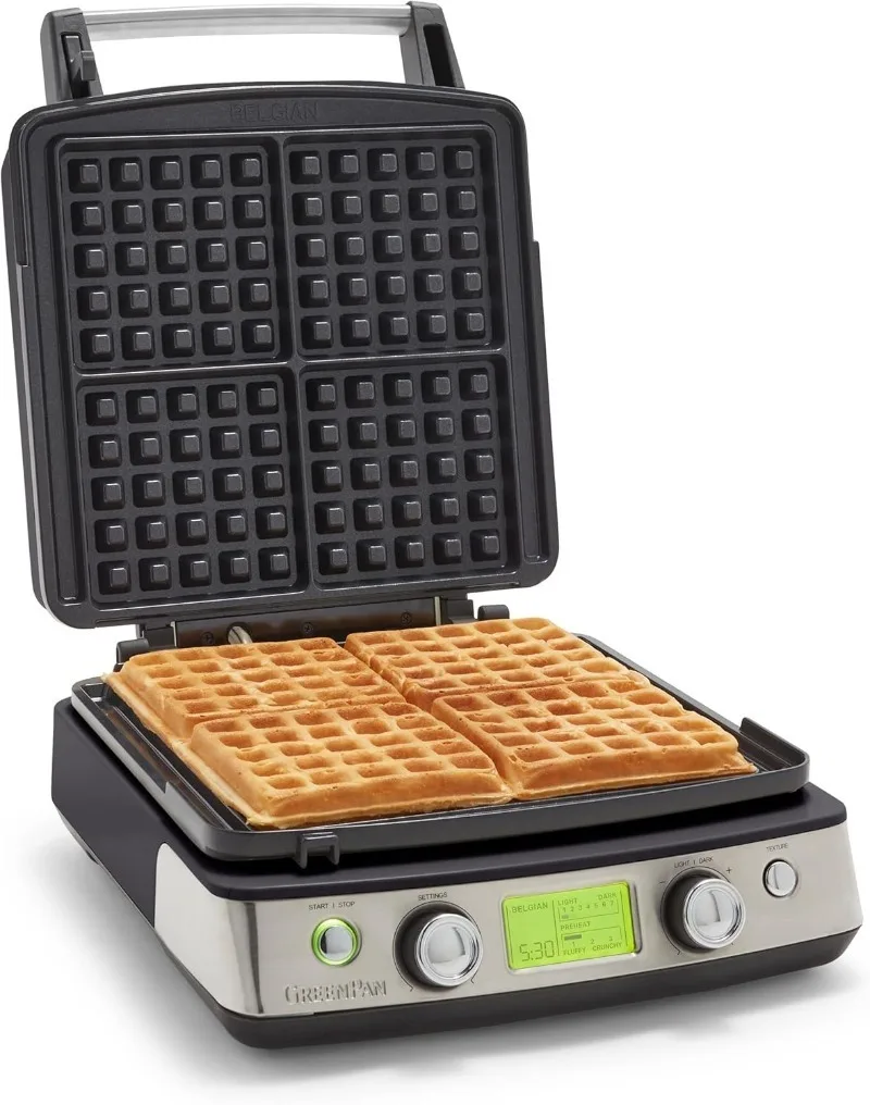 

4-Square Belgian & Classic Waffle Iron, Healthy Ceramic Nonstick Aluminum Dishwasher Safe Plates, AdjustableShade CrunchControl