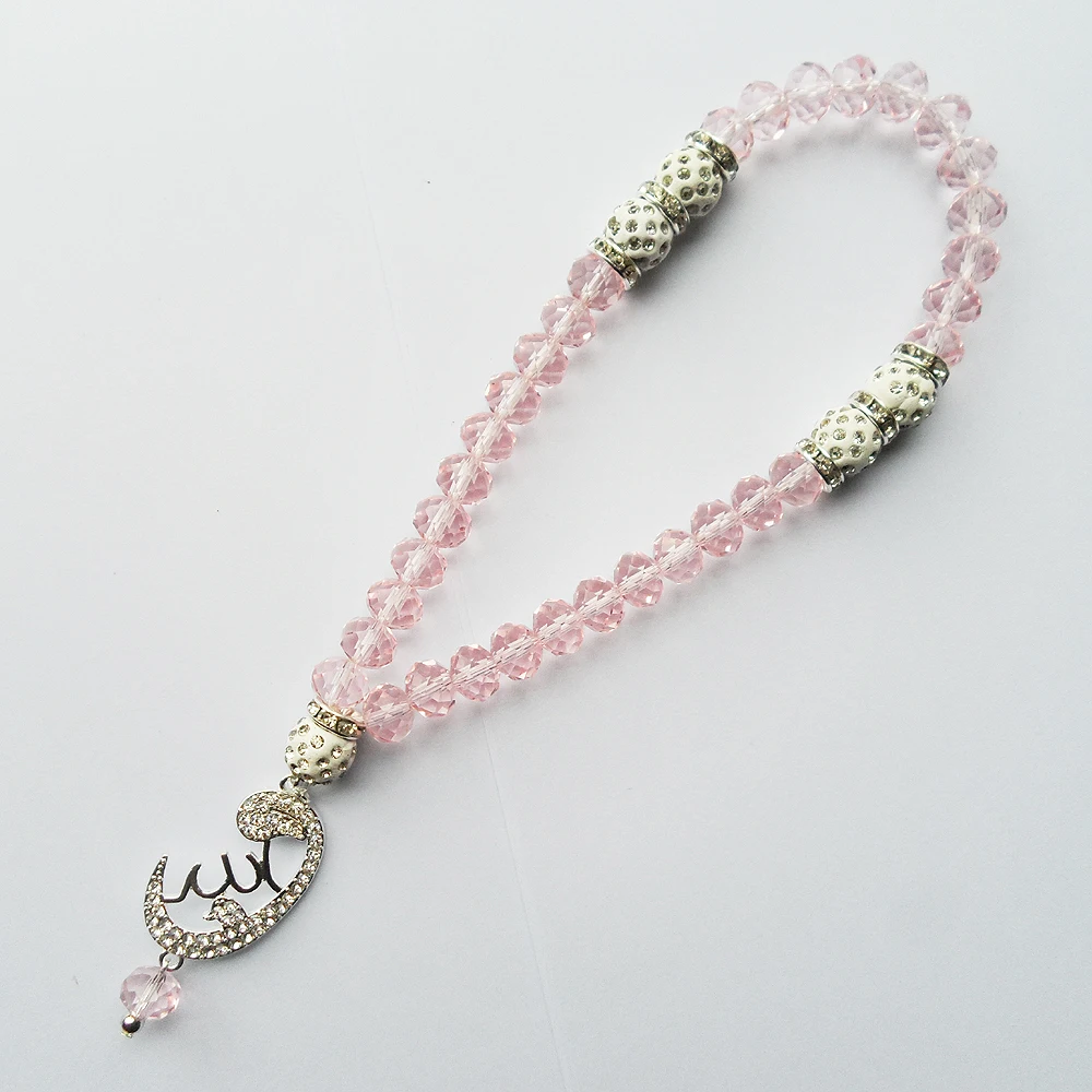 tiki tentacles 33Bead Pink Crystal Muslim Prayer Allah Islamic Bracelet Misbaha Sibha Pulseras Mujer Car Ornament Jewelry