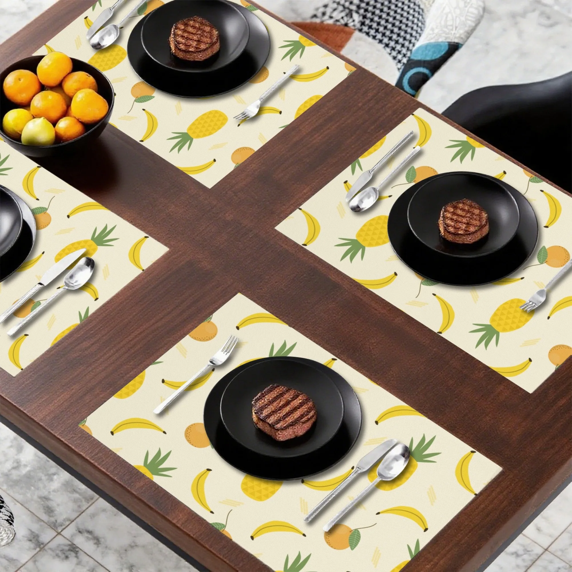 Summer Fresh Lively Fruit Pineapple and Banana Placemat Tropical Fruit Pattern Print Home Party Coffee Shop Decor Table Mat
