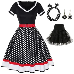 4 teil/satz Vintage 1950s Rockabilly Party kleid mit Unterrock Tutu Rock Stud klassische A-Linie Hepburn Wind Frauen Abendkleid