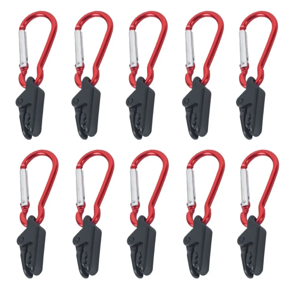 10PCS Windproof Clamp Portable Tent Awning Fixing Clamp Grip with Carabiner Hook Outdoor Hiking Camping Tarpaulin Wind Rope Clip