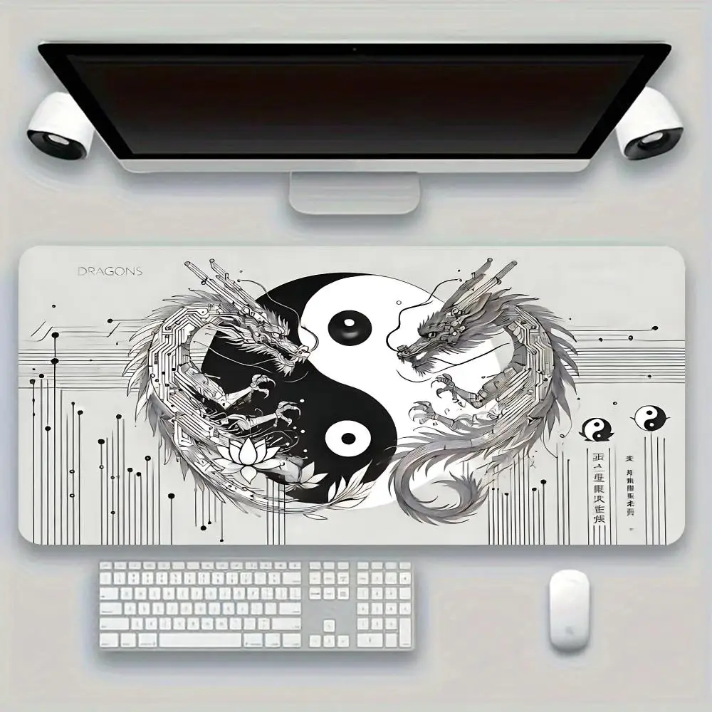 Traditional Yin Yang Symbol Wrapped Twin Dragon Ornament For Casual Laptop Office Desktop Mat