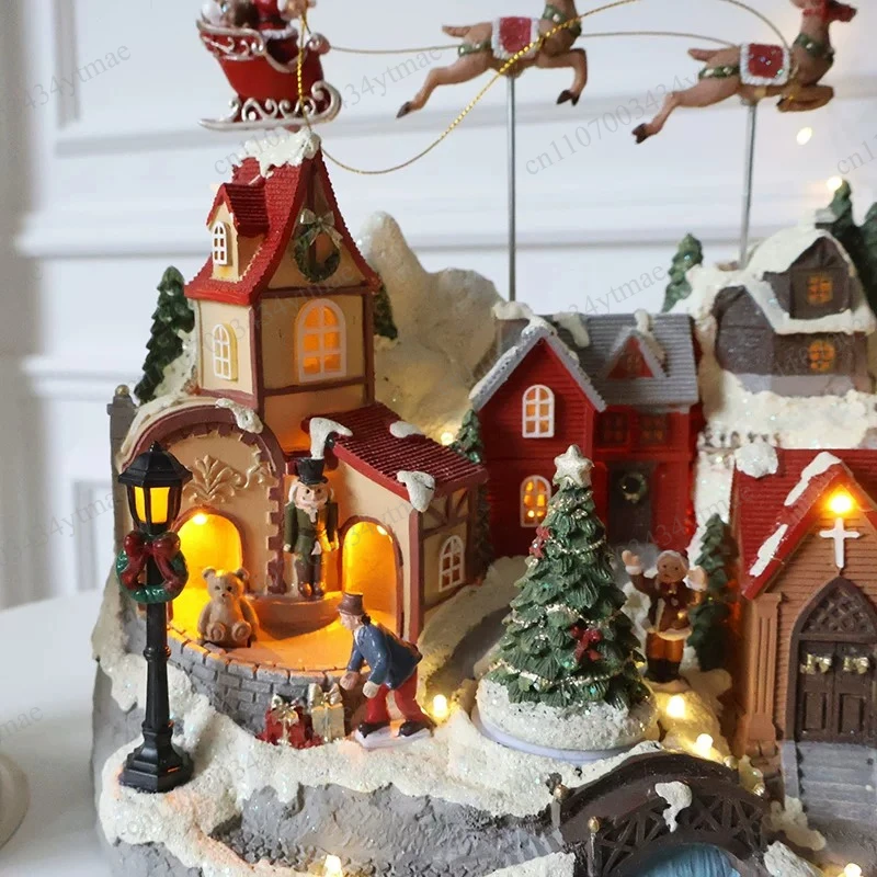 European Christmas Micro Landscape Tabletop Ornament Electric Rotating Train Music Box Christmas Tree Music Box Gift