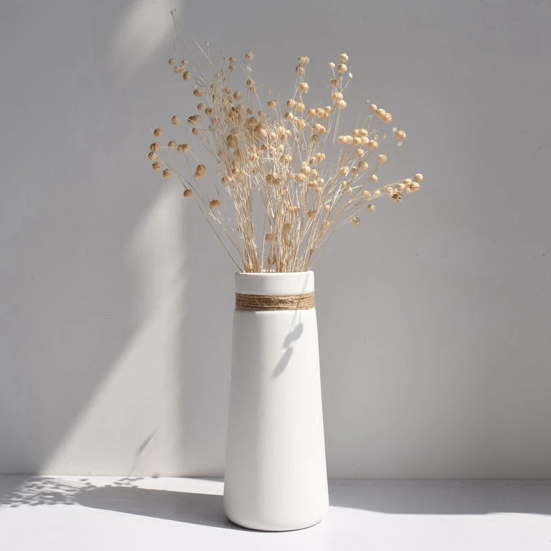 Simple Modern Living Room Home Furnishing Creative Ornaments White Vasejute Rope Ceramic Art Flower Vase