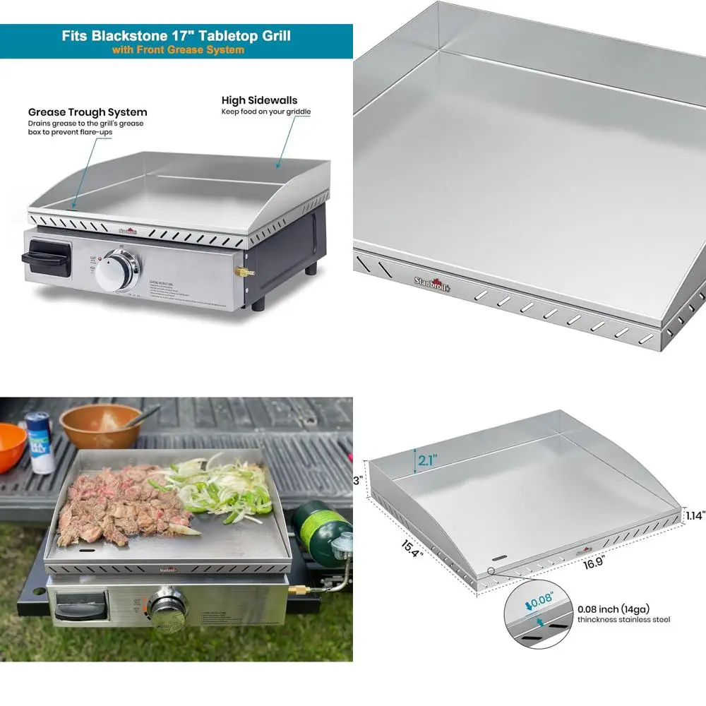 

Stainless Steel Replacement Griddle Top for Blackstone 17 Tabletop Grill with Front Grease Tray