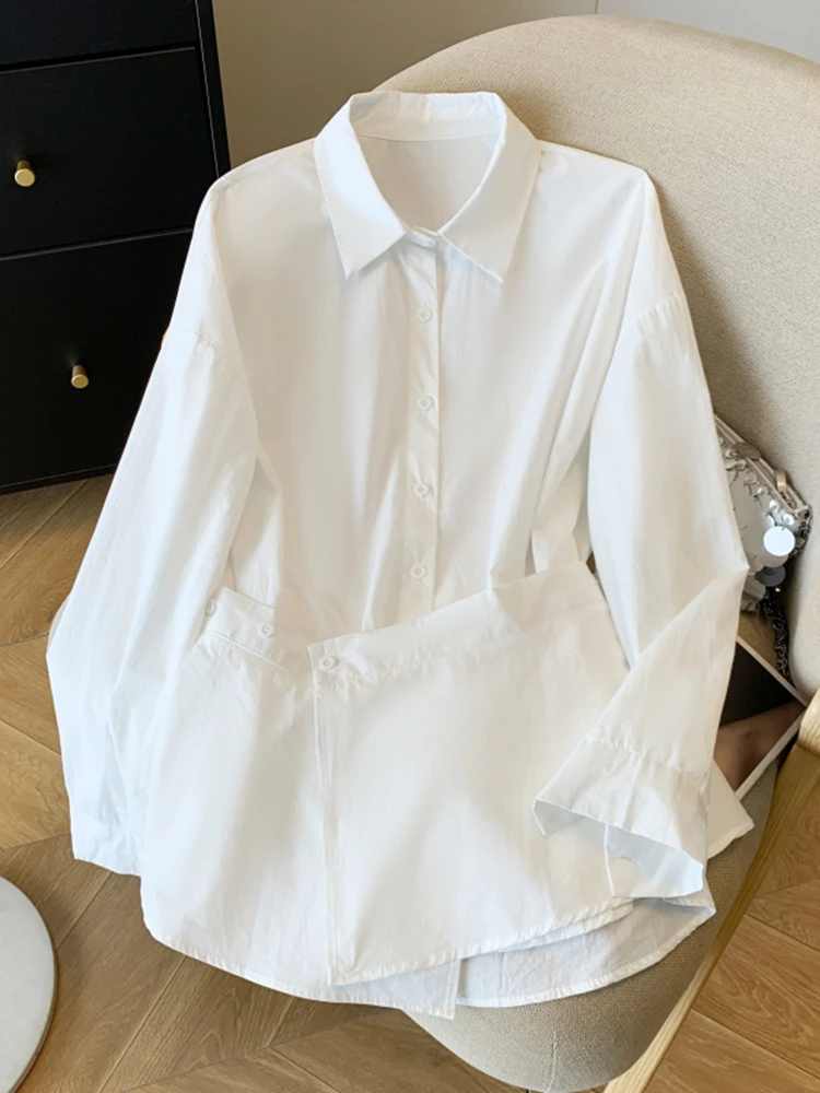 

Женский модный комплект из двух предметов: топ с завышенной талией и съемным фартуком, весна 2026, корейский стиль, свободный крой, длинный рукав