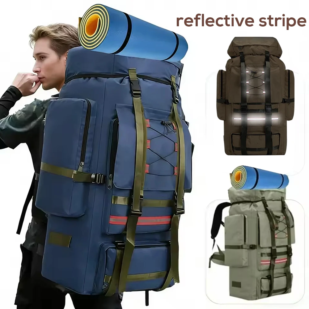 Sac à dos tactique 130L avec bande réfléchissante, sac à bandoulière de camping en plein air, sac de secours, sac de voyage grande capacité, sac à dos de montagne