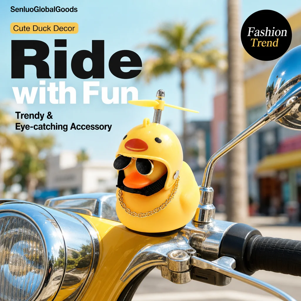 Cute Yellow Duck Chick with Propeller Helmet Motorcycle Bicycle Handlebar Ornament, Bike Handle Decor Accessory