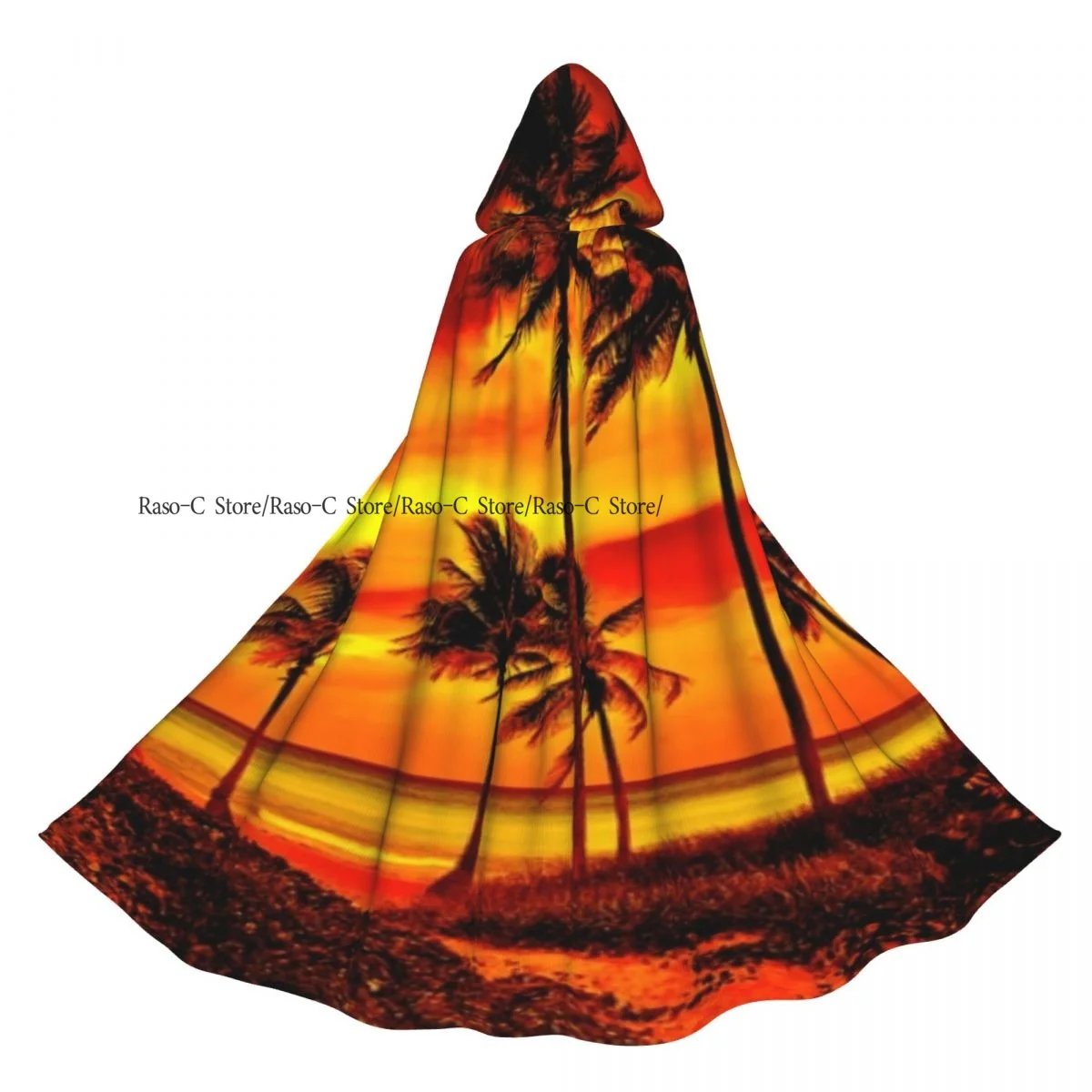 Unisex Adult Colorful Sunset On A Tropical Beach Dramatic Sky Romantic Coast Sand Cloak with Hood Long Witch Costume Cosplay