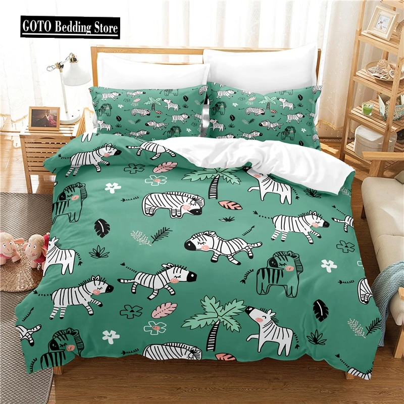 

3D Print Coconut Tree, Zebra Quilt / Duvet Cover Set Sloth, Bunny, Turtle Fox Duvetcover Pillowcase Beddding Decorative Bed