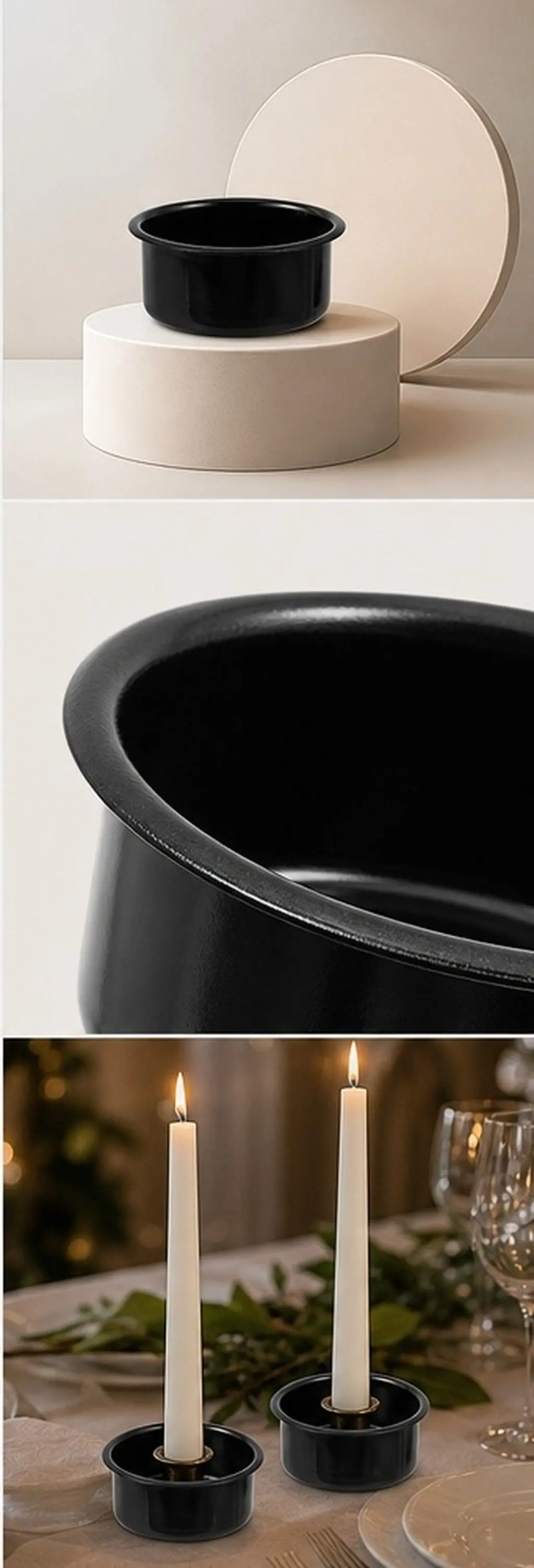 Black Iron and Glass Holder Plates Drip-Proof Tray for Pillar Candles Wedding Home Decor Modern Elegant Tabletop