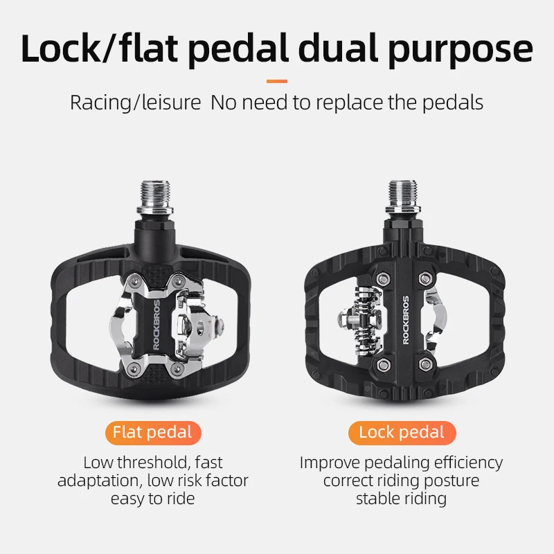 ROCKBROS MTB Bicycle Pedals 2 In 1 Flat/Lock Pedal Mountain Bike Non-Slip Labor Saving Nylon Pedals Waterproof Sealed Bearing