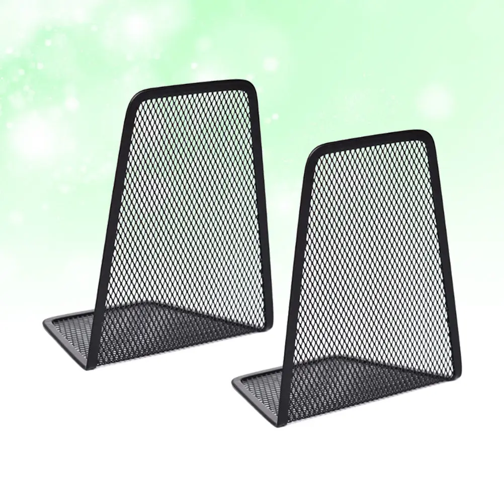 

2pcs Metal Mesh Bookend Black Industrial Desktop Organizer For Office Home Study Iron Wire Shelf Document Holder