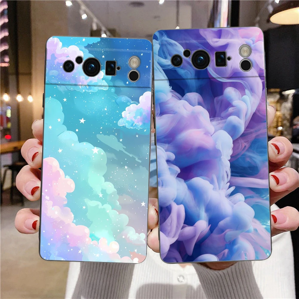 Floating Liquid candy mural Phone Case For Google Pixel 9 8 7 6 Pro XL 8A 7A 6A TPU Shell Soft Shockproof Black Cover