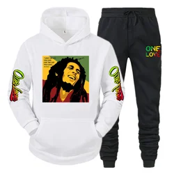 Senhoras/moletom com capuz masculino bob marley lenda reggae um amor impressão moletom inverno moda casual manga comprida + calças terno roupas