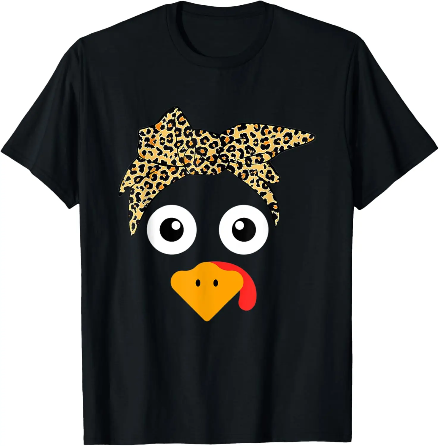 Womens Turkey Face Leopard Headband Thanksgiving Pilgrim T-Shirt