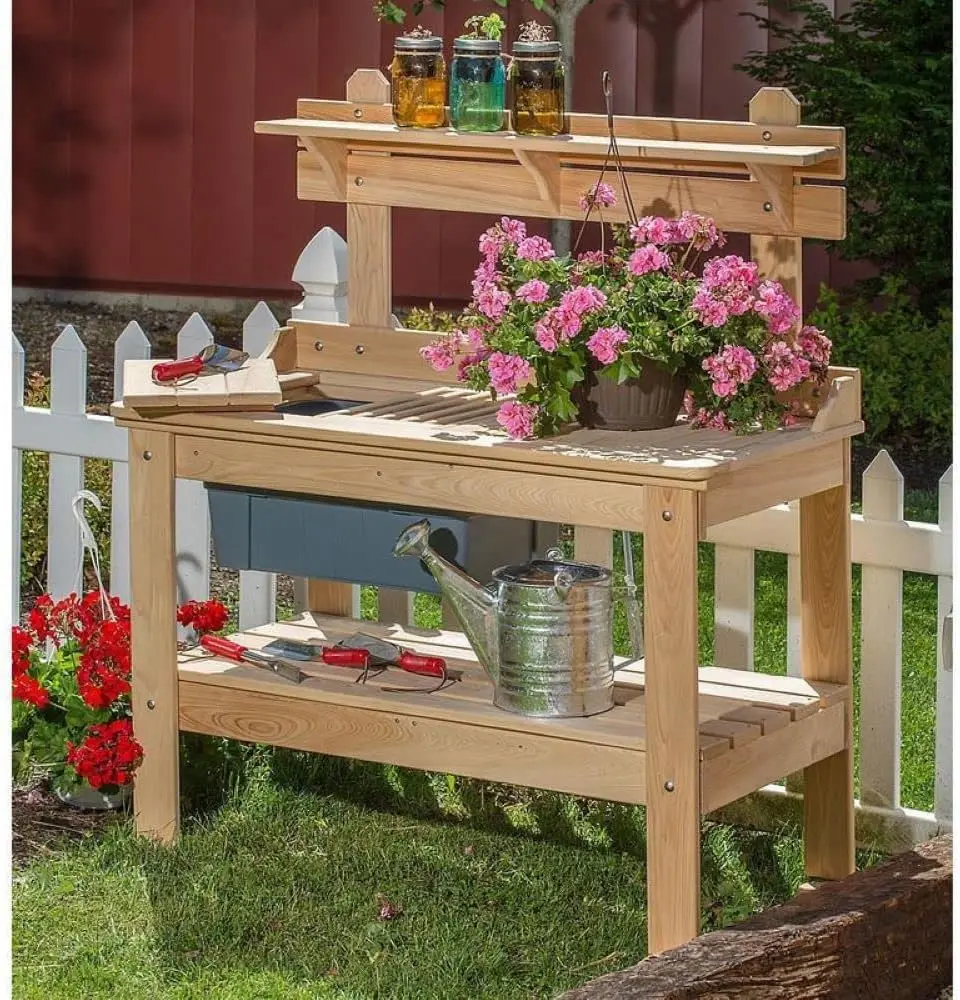 Outdoor Gardening Potting Table Workstation, Cypress Wood