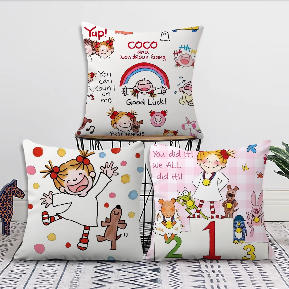 Kawaii C-Coco and Wondrous Gang Cute Pillow Case Sofa Living Room Bedroom Headboard Backrest Cushion Square Cushion Nap Time