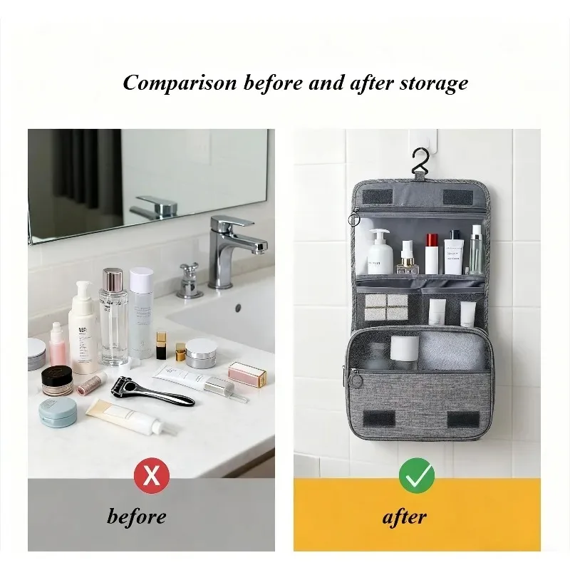Bolsa de lavagem de viagem executiva, organizador de higiene pessoal suspenso resistente à água com compartimentos separados | Tecido Oxford