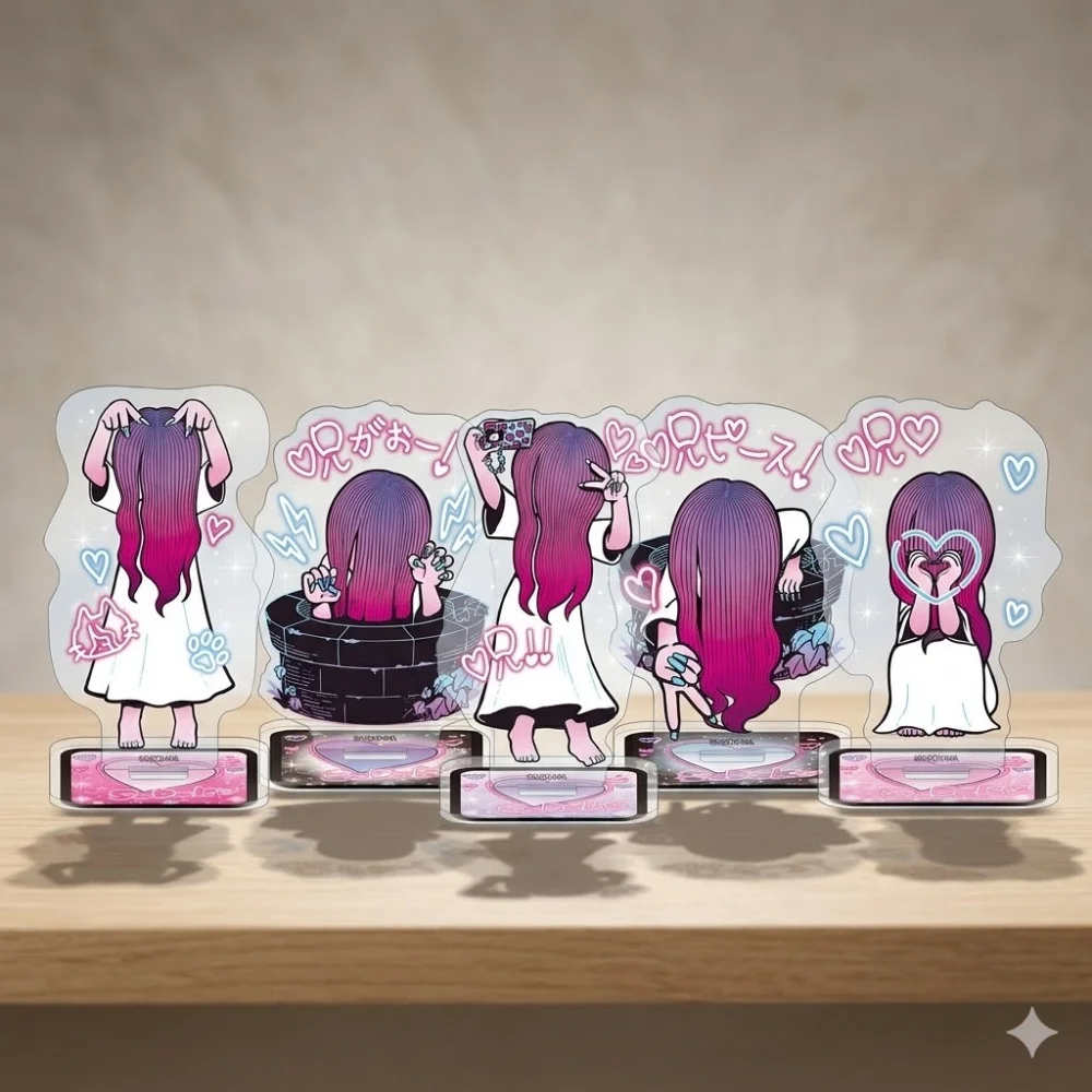 Sadako The Ring Acrylic Stand Anime Horror Figure Gyaru Jirai Kei Cursed Peace Sign Model Desktop Decor Keychain Fans Gift