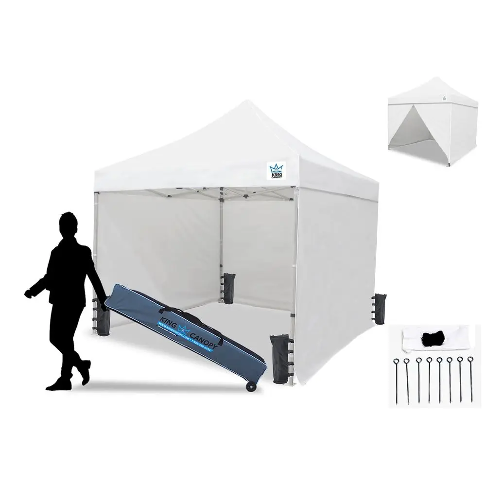 Festival 10Feet by 10Feet Instant Pop up with 3 Solid Sides, 1 Zippered Door and Weight Bags, 1Inch Steel Frame, White