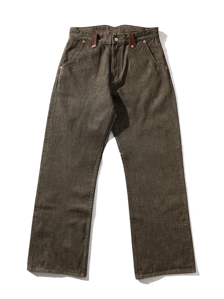 

High Waist Wide Leg Khaki een Dyed Denim Jeans Western Series Snake Hole Collection Youth Casual Pants Cotton 00%