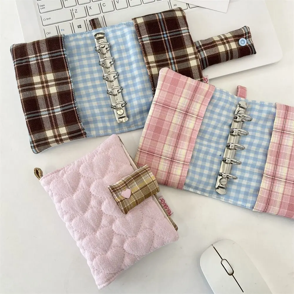 Multipurpose Heart Embroidery Notebook Fabric Stain Resistant Plaid Diary Book Smooth Aesthetic Diary Protective Cover Writing