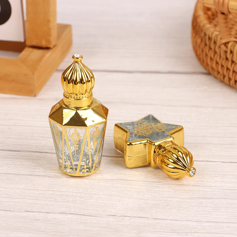 زجاجة صغيرة بكرة زيت أساسي ، زجاجة عطر على شكل تاج ، محمولة ، شفافة ، مطلية بالكهرباء للسفر ، زجاجة فارغة من الزجاج المنحوت