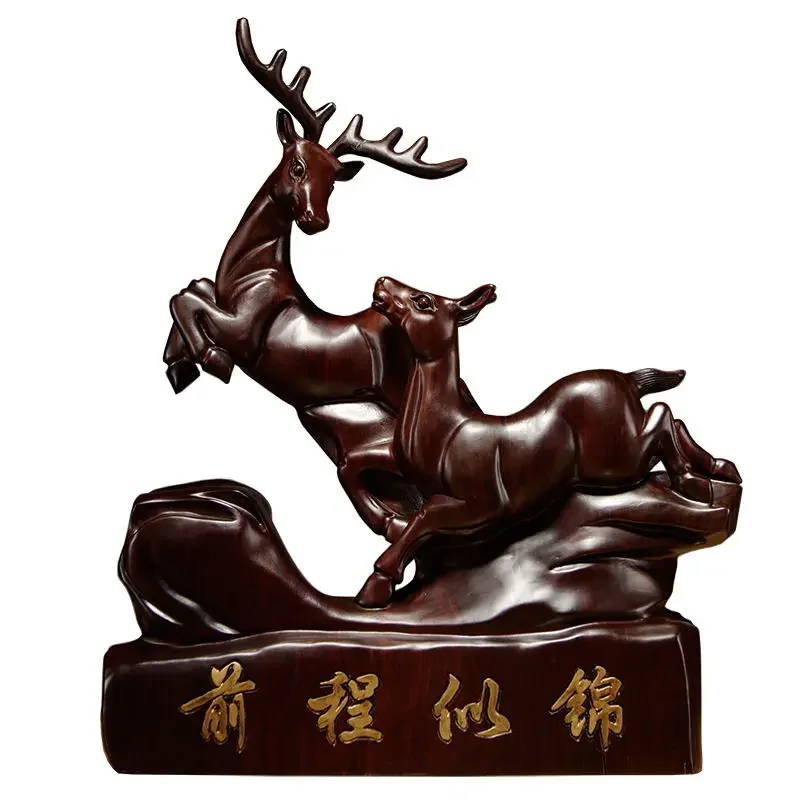 Ebony wood carving animal sika deer ornament mahogany crafts home decoration