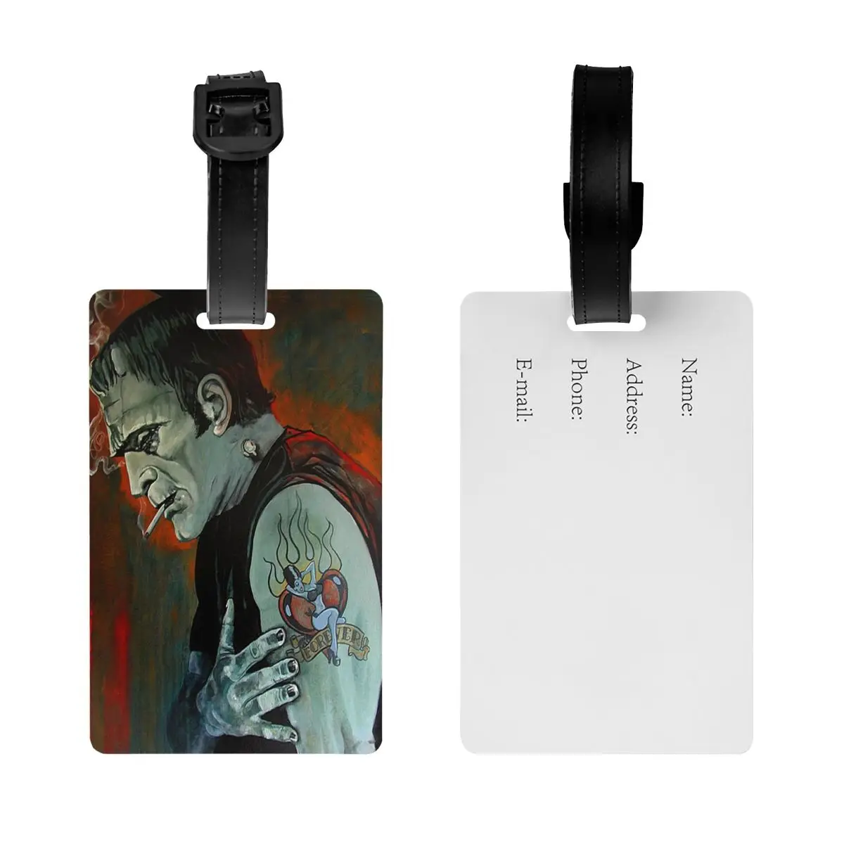 Broken Hearted Frankenstein Monster Tattoo Art Luggage Tags for Travel Suitcase Privacy Cover ID Label