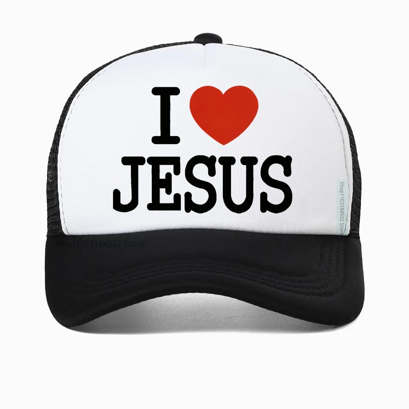 

I Love Jesus Print Trucker Hat Summer Mesh Breathable Baseball Cap Women Sun Hats Cowboy Cap Men Summer Dad Hat